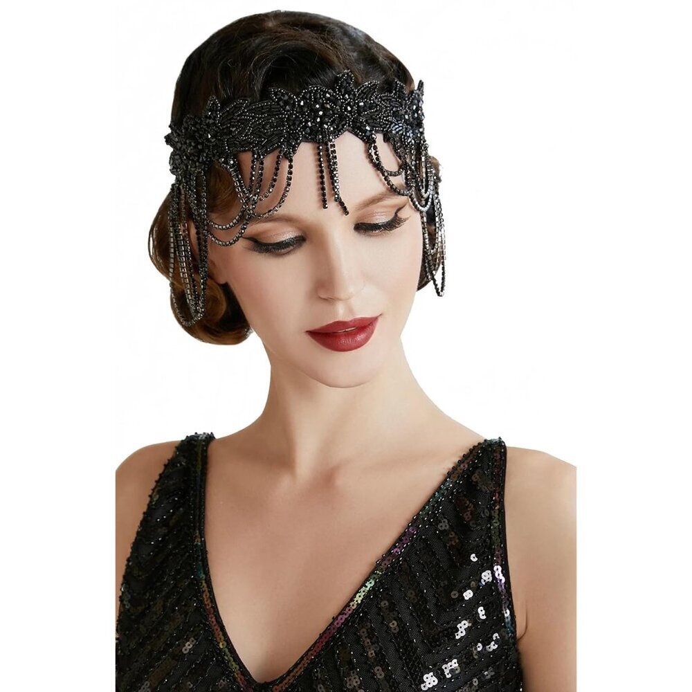 1920s Flapper Headpiece Beaded Chain Roaring 20s Gatsby Hair Accessory